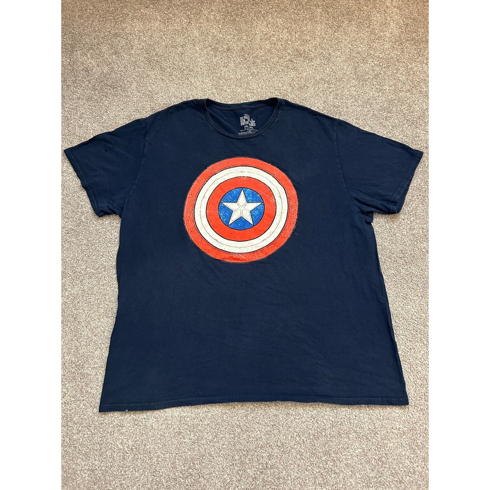 Marvel Captain America T-Shirt Mens 2XL Navy Blue Excellent Shield Graphic Tee